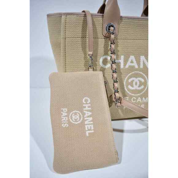 Chanel 22S Deauville Beige Large Shopping 30cm 2Way Silver Chain Handle Tote Bag - Picture 9 of 12